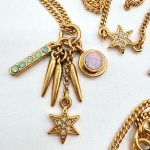 J.Crew Charm Cluster Pendant Necklace Star Bar Spikes Rhinestones Long 32”